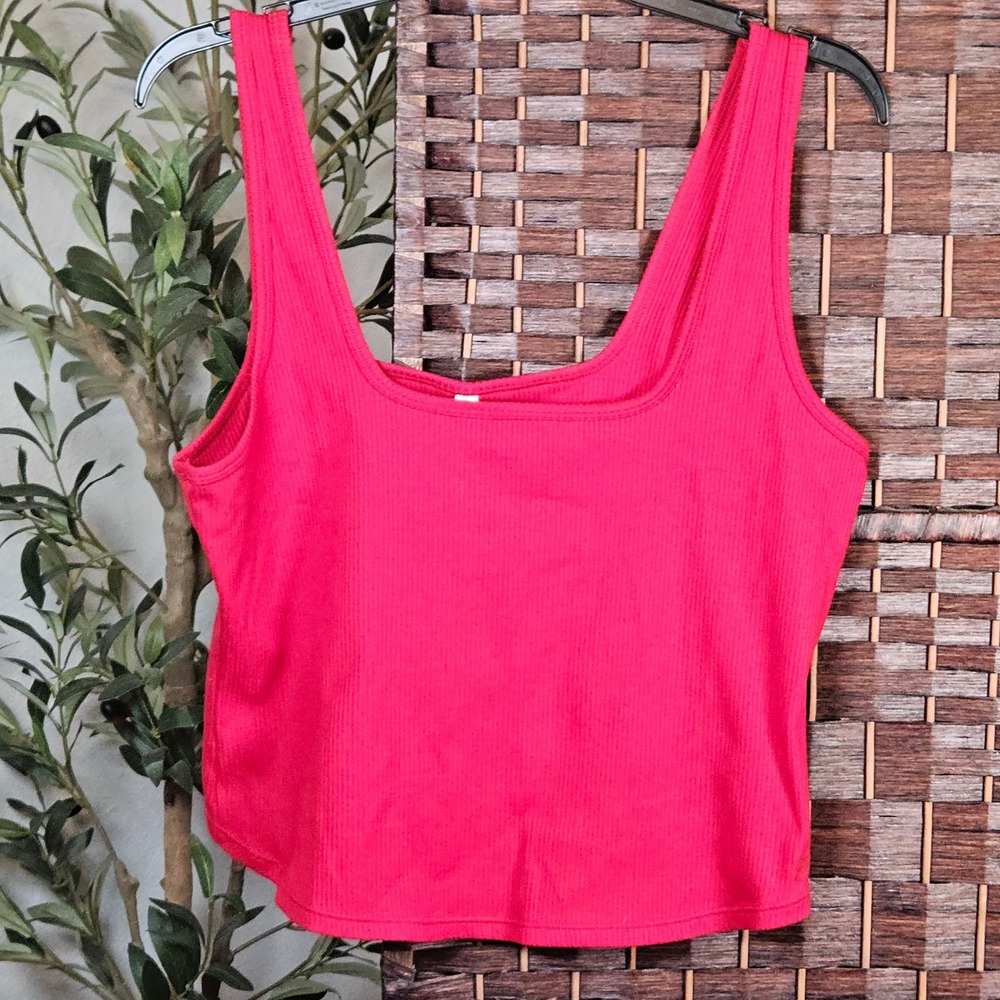 Fabletics Soft Ribbed Square Neck Crop Tank Top Red XXL 1X Athleisure